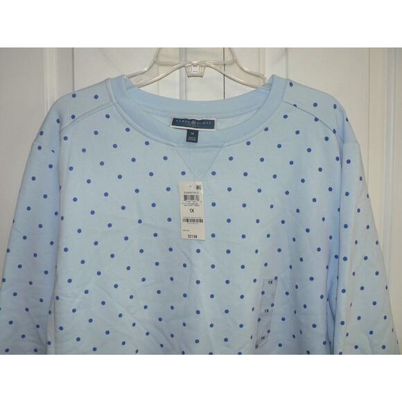 Karen Scott Plus Size Simple Dot Fleece Sweatshirt in Nantucket Breeze 1X $22 - Picture 3 of 4
